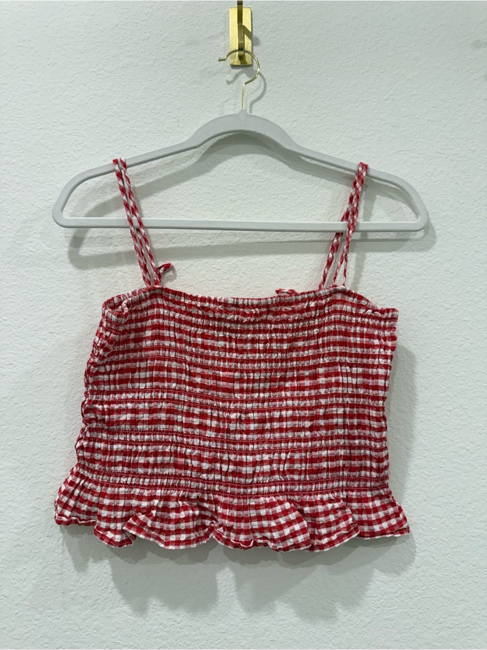Divided Red and White Gingham Smocked Crop Top